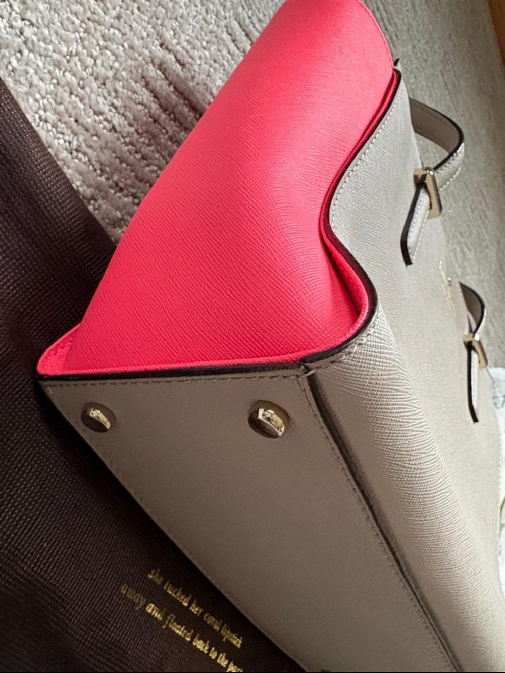 kate spade Hayden Gray with Pink Panel Leather Satchel w/ crossbody strap EUC 🙌 - Picture 7 of 13